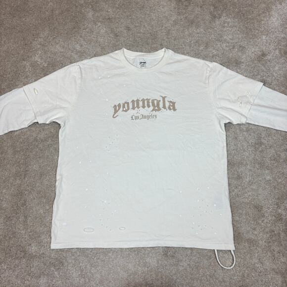 YoungLA W462 Ravage Tee Distressed Oversized Twofer Shirt Women's M - Picture 4 of 10